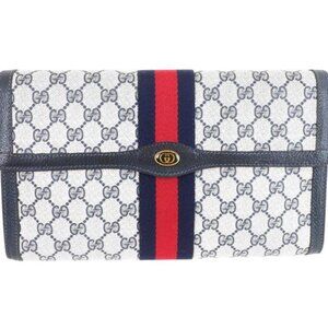 GUCCI Sherry Leather Clutch Bag in Navy Blue